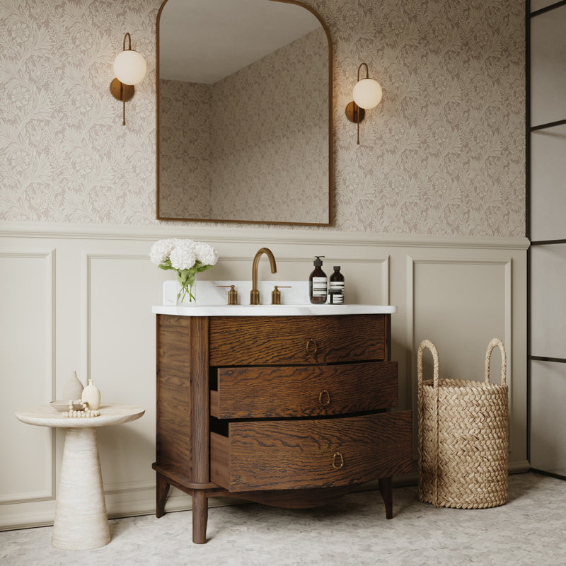 Grace 36" Single Bathroom Vanity In Statuario Quartz, 36'', Enhanced Brown Oak
