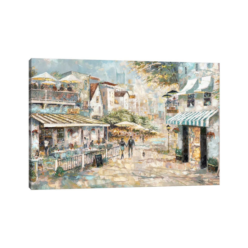 «Rooftop Café» par Ruane Manning - reproduction d'art, Toile tendue, Aucun mat, H 32 po x l 48 po x P 1,5 po