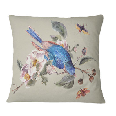 Blooming Apple Trees And And Blue Bird - Traditional Printed Throw Pillow