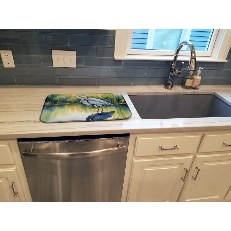 Blue Heron Stalking Prey Dish Drying Mat