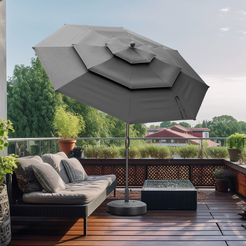 Parasol de patio 10 pi avec base, Gris