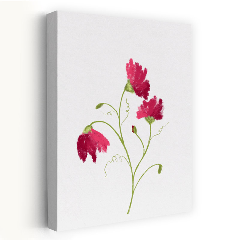 Art mural délicat avec fleurs rouges délicates et minimalistes, H 36 po x l 24 po