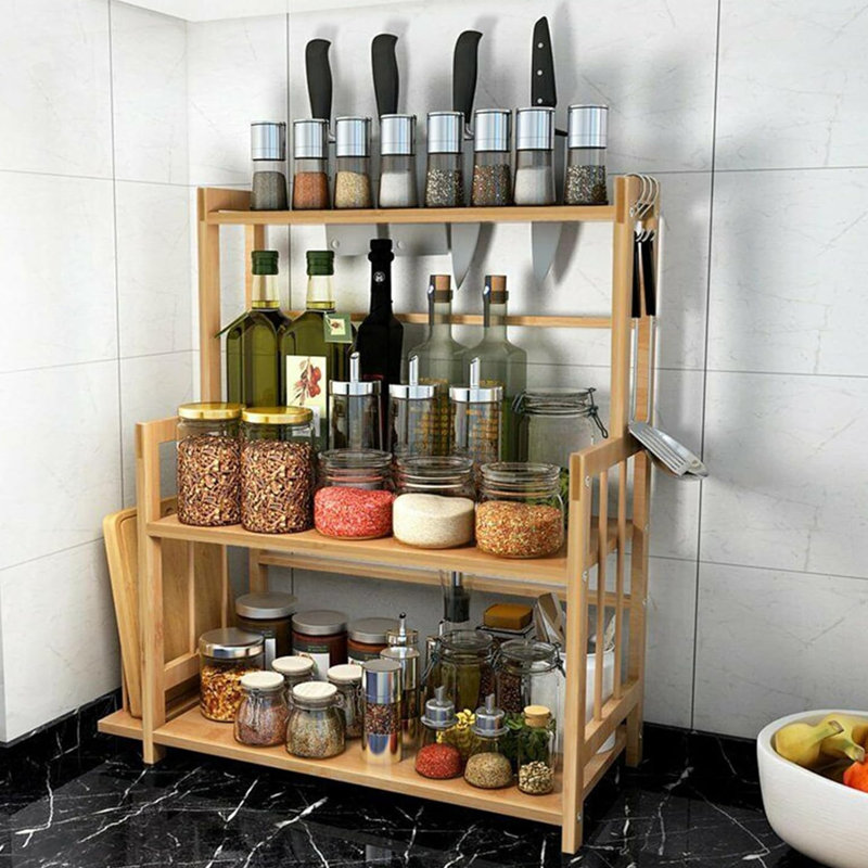 Freestanding Bamboo Spice Rack with Adjustable Racks