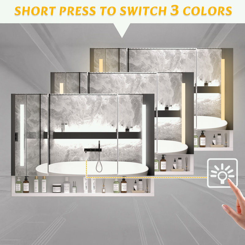 Bathroom Cabinets with Mirrors, LED Lights and Storage Compartments