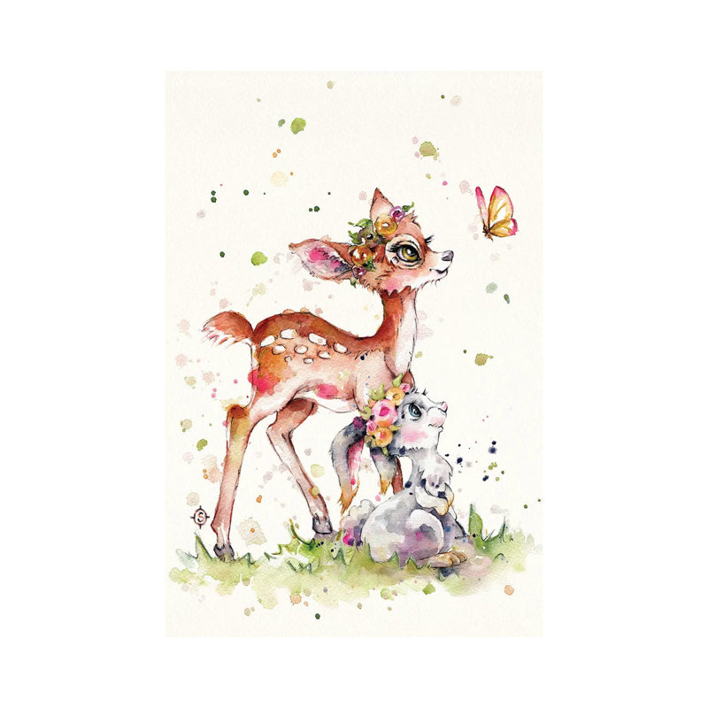 Sweet Woodland Friends (Deer & Bunny) by Sillier Than Sally - Wrapped Canvas Painting, 152.5 cm H x 101.5 cm W