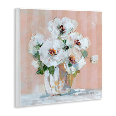 Art sur bois, coquelicots blancs sur rose par Sally Swatland