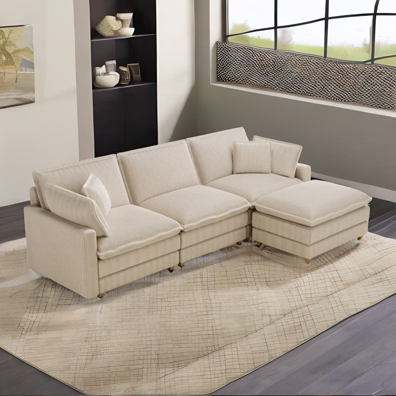 L-shaped Modular Sofa, Beige, 35.03" H x 103" W x 36.64" D