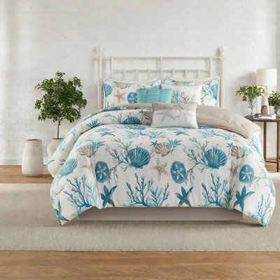 Ensemble de literie en satin de coton 7 pièces Vibrant Coastal, turquoise, grand