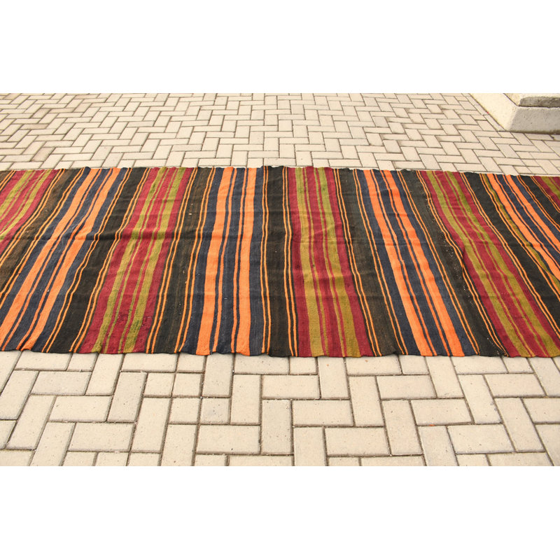 Tapis turc vibrant tissé à la main à motif rayé pour le salon ou le couloir - pièce de décoration intérieure idéale