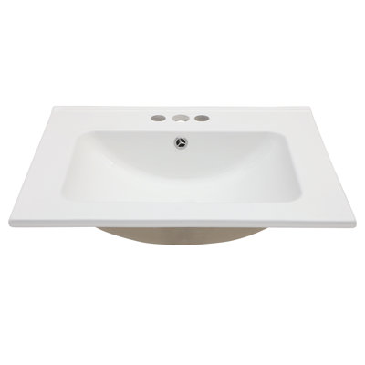 24" White Ceramic Rectangular Single Bathroom Vanity Tops Drop-In Bathroom Sink with Overflow(Top Only)