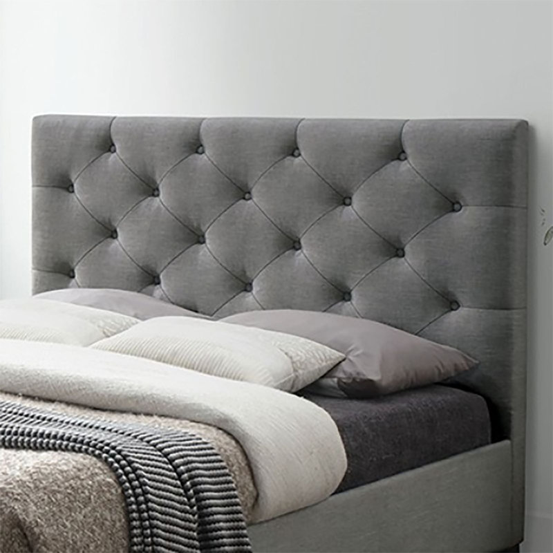 Lit plateforme tapissier capitonné Mariangela, Double, Gris