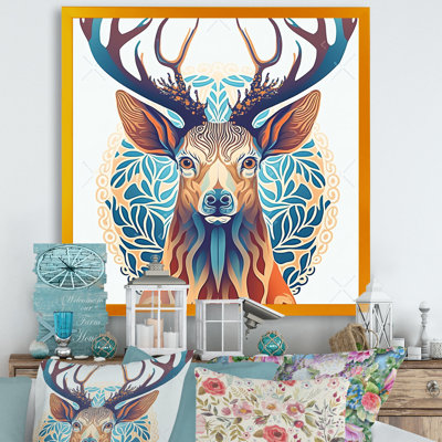 Art sauvage sur toile, "Wild Buck" en bleu et brun
