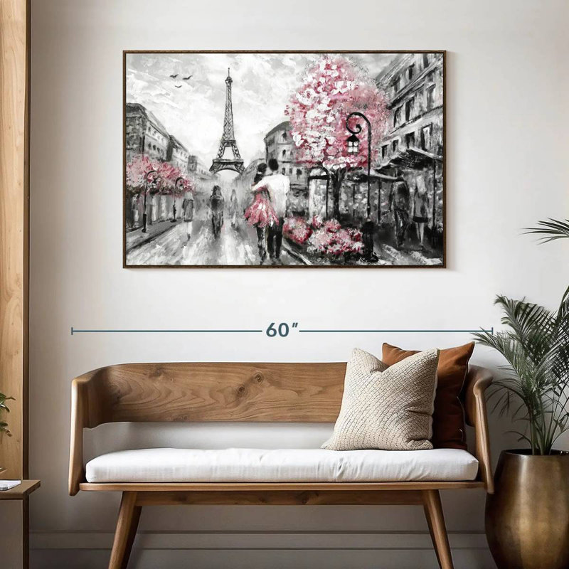 Rose Paris, 46 po x 31 po, Cadre flottant en noyer