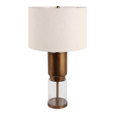 Lampe de table décorative en métal et en verre pour salon - Petite lampe de bureau contemporaine pour chambre à coucher - 68,5 cm, brun et transparent