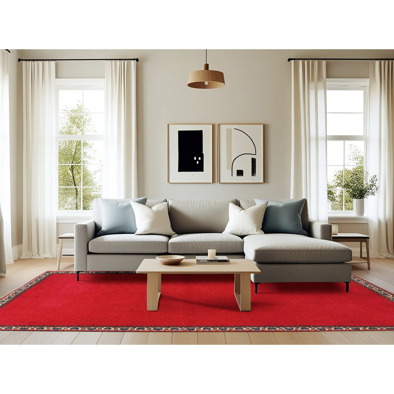 Tapis de zone rouge/noir contemporaine, Rectangle 6 pi x 9 pi