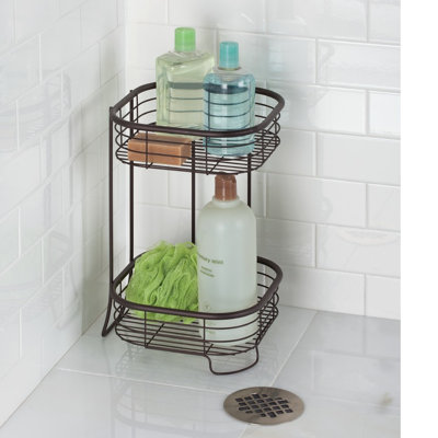 iDesign Forma Wire Corner Shower Caddy 2-Tier Bath Shelf Baskets 9.5" x 9.5" x 15.25", Satin