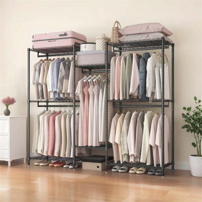 Portant à vêtements robuste avec 8 tablettes réglables et 5 portemanteaux, organisateur de garde-robe autoportant pour un rangement maximal