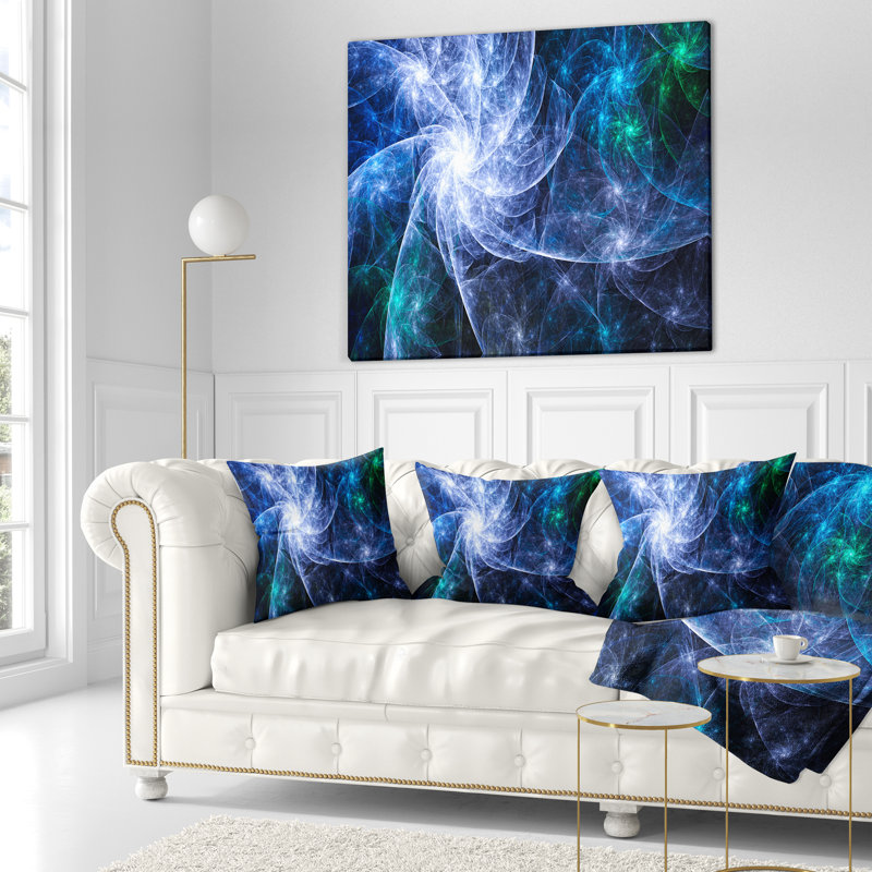 Motif d'étoile bleue fractale - imprimé abstrait, 18 po x 18 po, Coussin décoratif