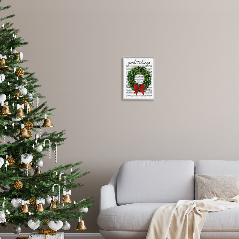 Ba-834 - Couronne de Noël Good Tidings encadrée sur bois, imprimée avec lettres et lignes, Estampe numérique Farmhouse