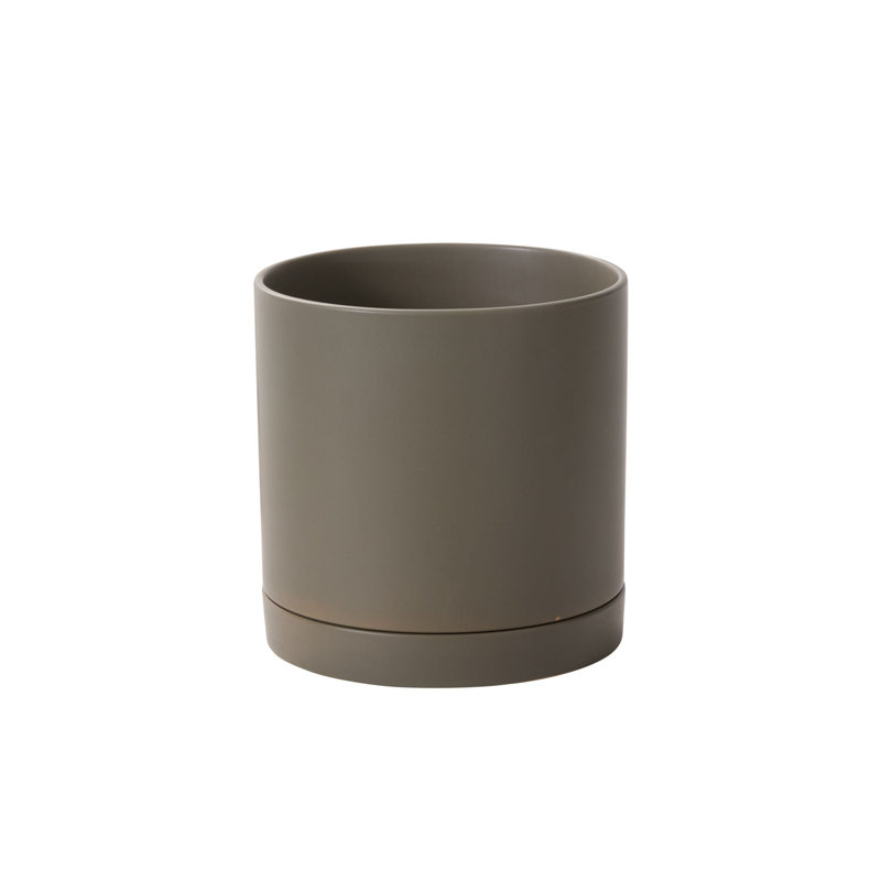 Swerve Neutral Pot with Saucer, Dark Gray, 10" H x 10" W x 10" D