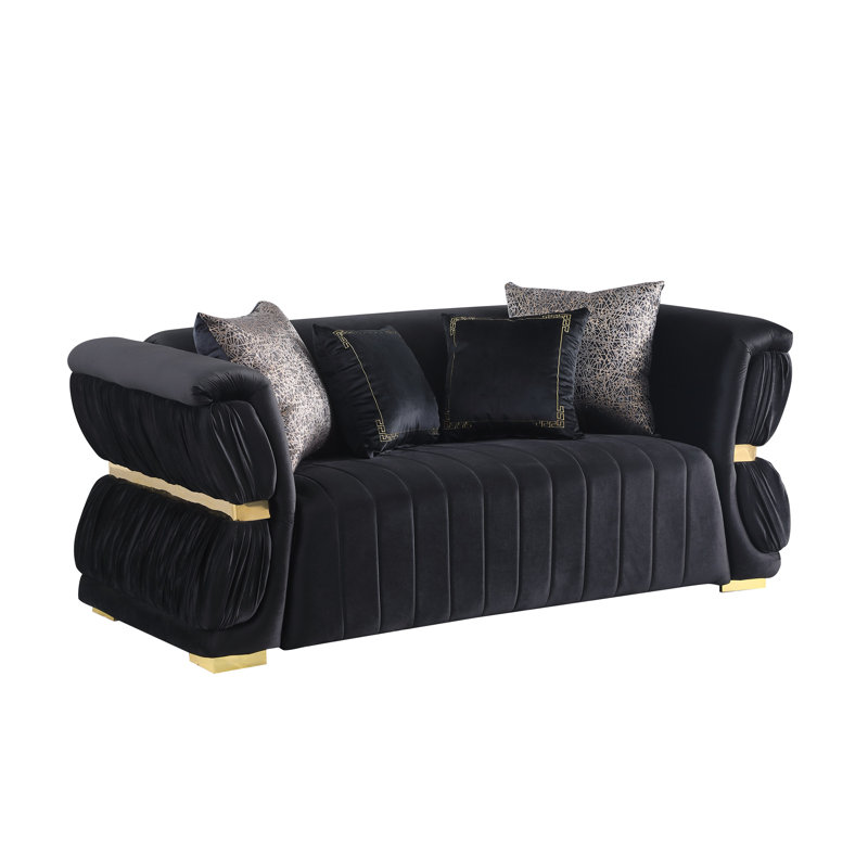 Ensemble de salon en velours 2 pièces Xael, Velours noir