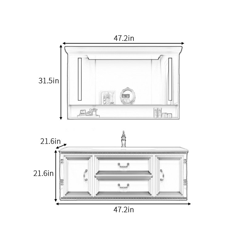 Armoire de salle de bain rétro française, 47"