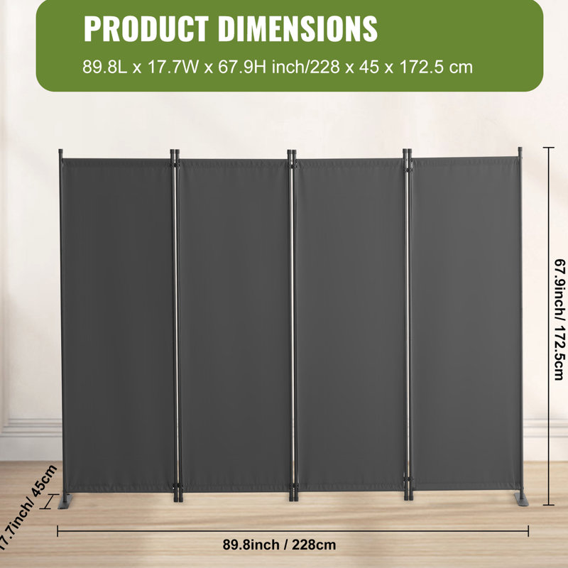 Paravent gris à 4 panneaux pour bureau, cloison en tissu de 8867,5 pouces, écran d'intimité, autoportant, imperméable, occultant, cadre et bases inclus, conception peu encombrante, cloison pliante à montage rapide.