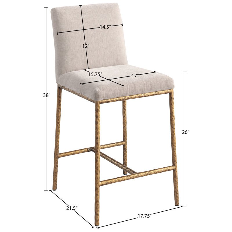 Tabouret de comptoir rembourré Reeves, Or brossé, Tissu chenille beige