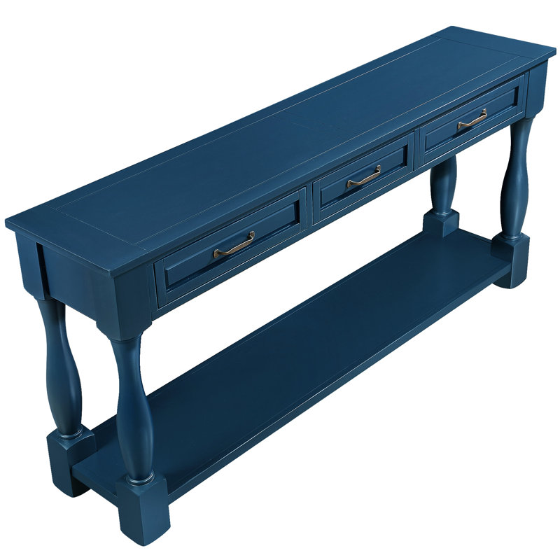 Hallway Table, 63" With 3 Drawers. Navy Blue, Solid Wood Legs, Stable Structure, Easy Installation 63inch Long Console Table. Pine Ample Storage Space, Quick Assembly Process