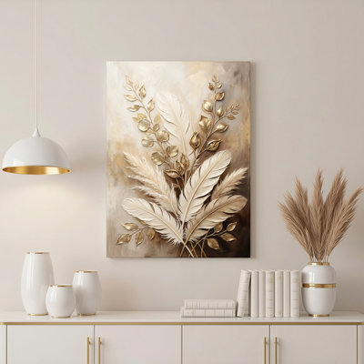 «Gallery Wrap», art mural sur toile pour le salon, la chambre à coucher, le bureau ou le vestibule - décoration murale décorative avec feuilles dorées
