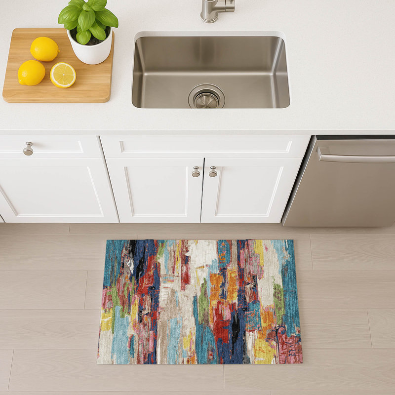 Machine Washable Indoor/Outdoor Gursevak ACN2249 Abstract Rug, Rectangle 1'8" x 2'6"