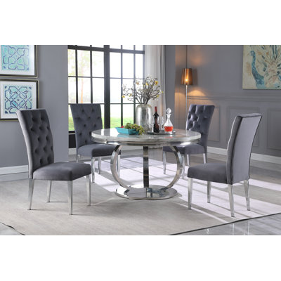 Koio 5 Pieces Round Faux Marble Dining Set 