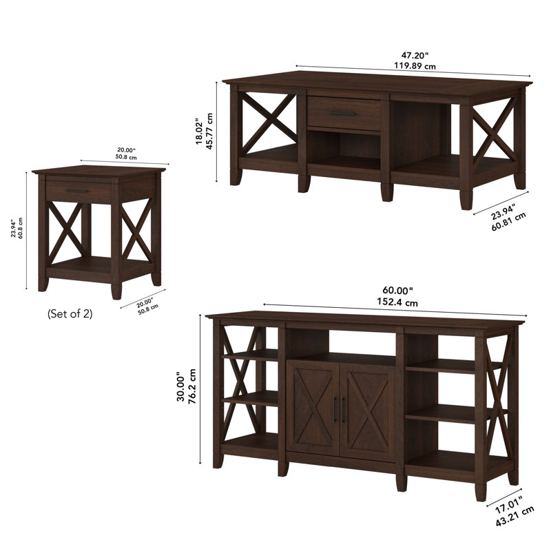 Ensemble de tables basses 4 pièces Huckins, Cerise Bing