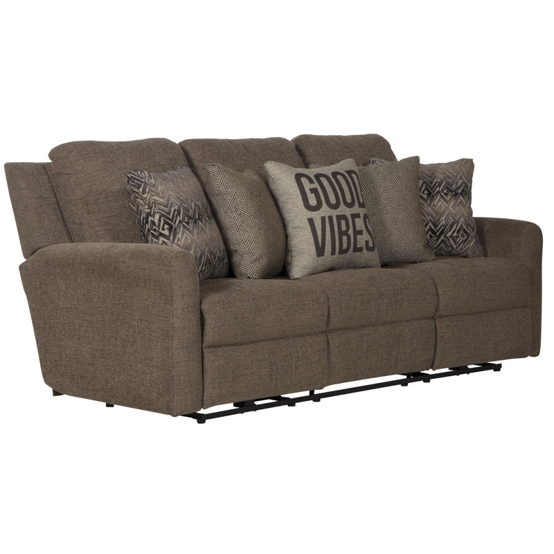 83" Dual Reclining Upholstered Sofa with Accent Pillows, Brown Polyester, Manual