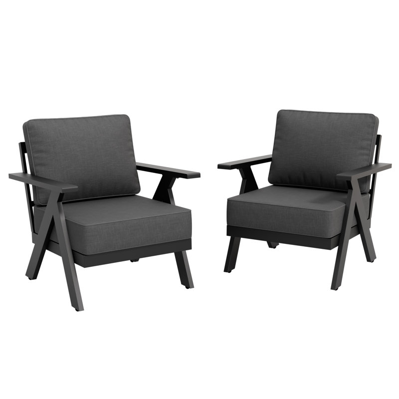 Fauteuil club d'extérieur en aluminium 2 pièces avec coussins, Gris