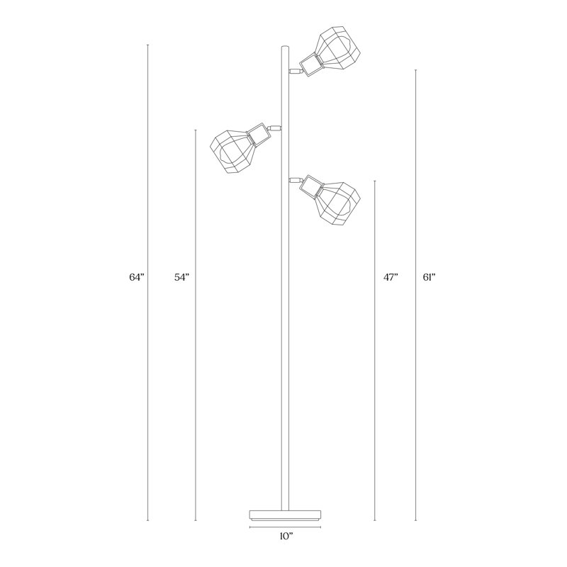 Lampe sur pied DEL industrielle 3 lumières avec 3 abat-jour en métal Robin