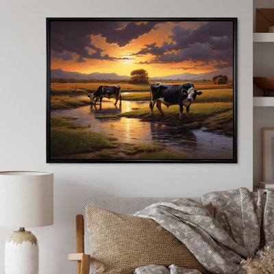 Kvon " Cows at Farm Landscape II " Mixed Media Print