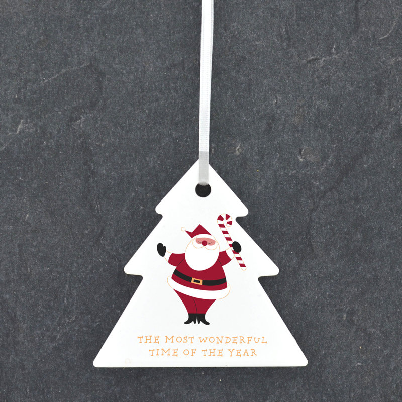 Xmas Most Wonderful Time Of The Year Tree Shaped Ceramic Ornament