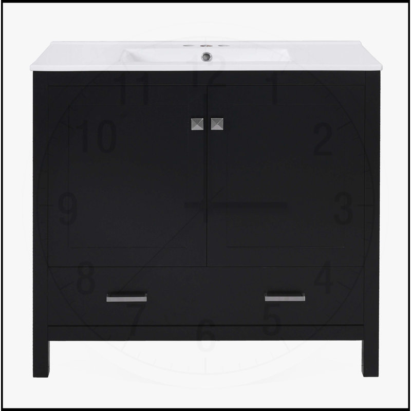 Meuble-lavabo moderne avec lavabo en céramique et nombreuses options de rangement, Noir
