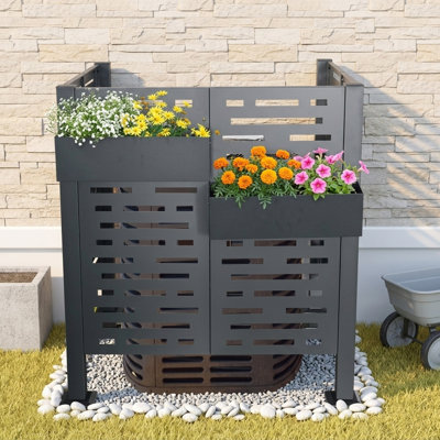Metal Privacy Cover for Outdoor AC Units Measuring 3.5 Feet by 3.5 Feet, Designed to Discreetly Hide Air Conditioning Equipment