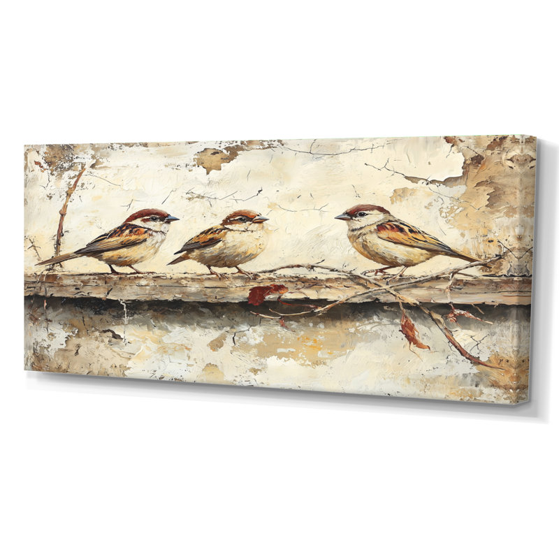 Bird Sparrows By The Farm House - bird Large Wall Art, Framed Wrapped Canvas, 28" H x 60" W, Does Not Apply
