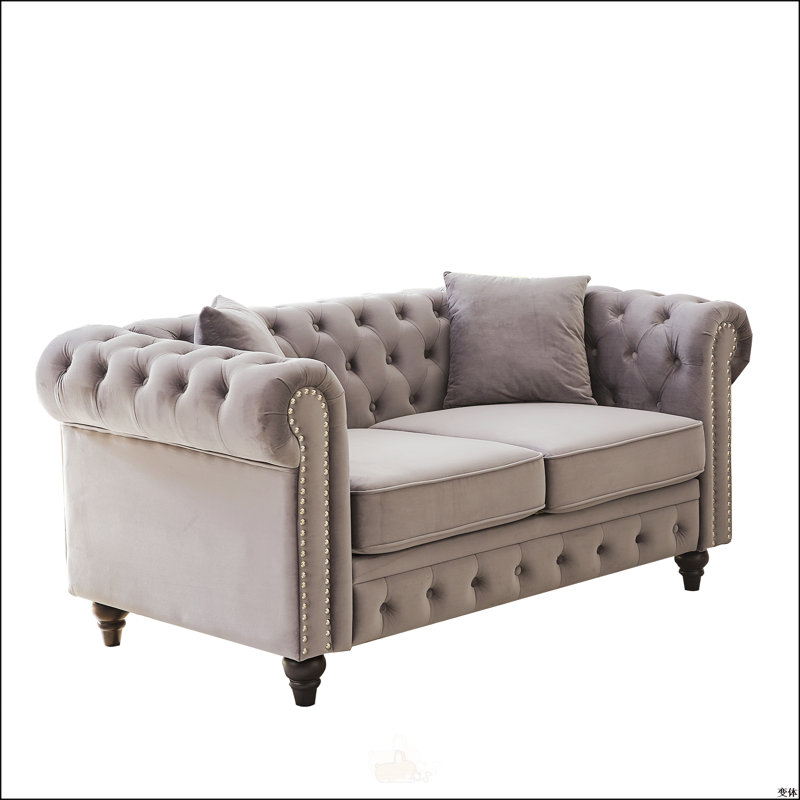 Canapé Chesterfield 63,5 po, Gris, 2, H 28,25 po x l 63,5 po x P 32,25 po