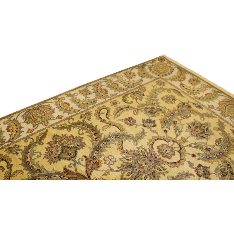 Hand Knotted Wool Oriental Area Rug in Gold And Ivory, Rectangle 6' x 9'2"