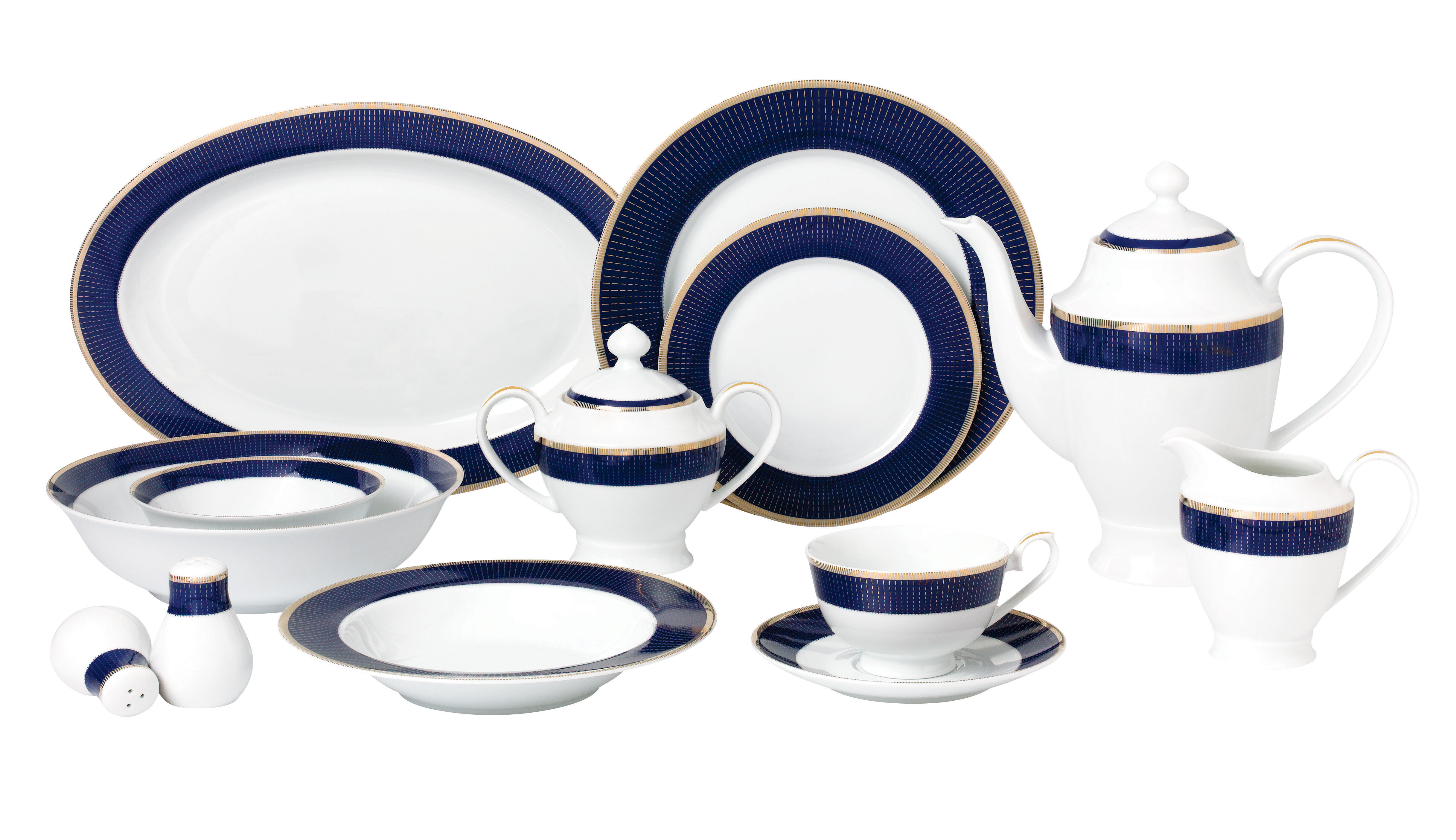 Lorren Home Trends 16-Piece Blue Stripe Porcelain Dinnerware Set