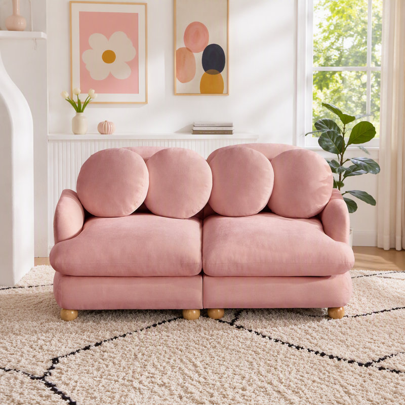 Canapé modulaire modulaire avec revêtement en chenille, Chenille rose