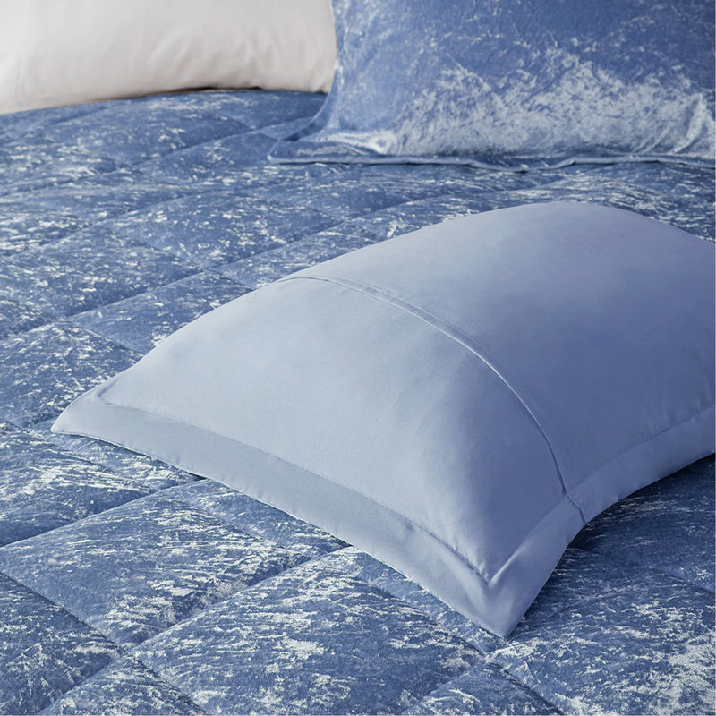 Édredon luxueux en velours bleu pervenche double / grand - rembourrage avec coussin décoratif et literie lavable à la machine