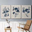 Bleu marine et feuilles de lin II - ensemble de 3 peintures sur toile encadrées-1524676205-1524676183