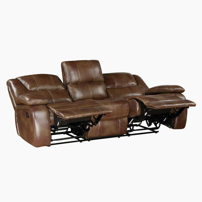 Mervela 86.5" Transitional Leather Double Reclining Sofa with Space-Saving Wall-Hugger Design, Top Grain Leather & Pocket Coil Comfort