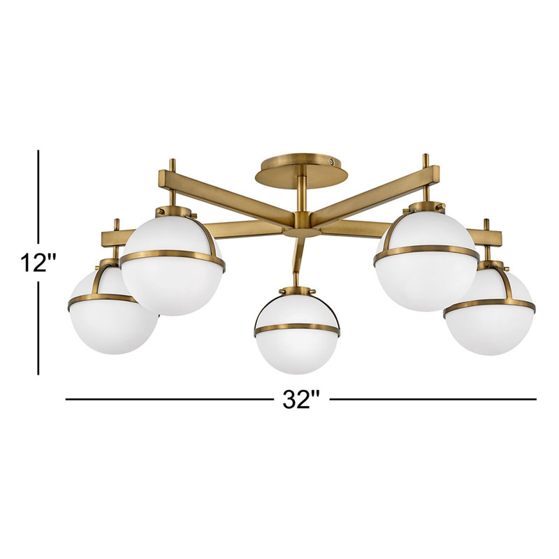 Plafonnier semi-encastré 5 lumières 32 po Hilma Emmalyn, Laiton héritage