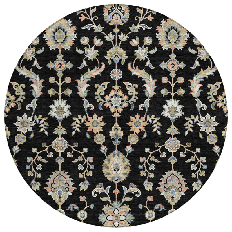 Machine Washable Indoor/Outdoor Chantille ACN2585 Traditional Rug, 8' Round, Black